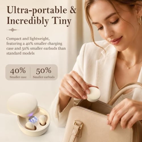 Xmenha Low Profile Invisible Earbuds Mini Wireless Bluetooth with Premium Sound Quality and One-Step Auto Pairing Micro Tiny Small Discreet Earbuds for Small Ear Canals Invisible Ear Buds Mini - color: Nude