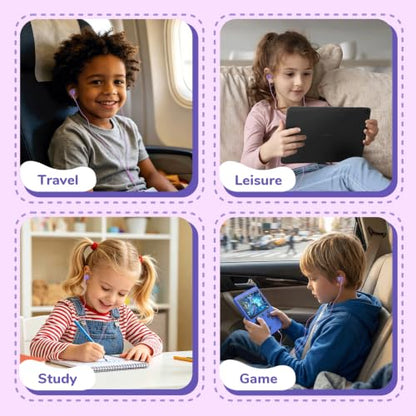 Owliwise USB C Kids Wired Earbuds with Case, mic, 85/94dB Volume Limited - color: Purple