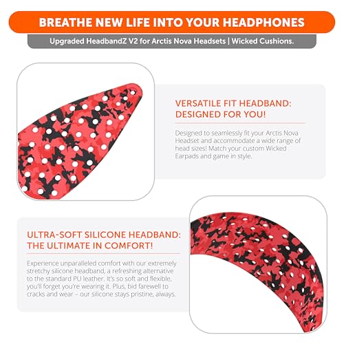 WC HeadbandZ Arctis Nova V2 - Upgraded Wide Silicone Headband Compatible with Arctis Nova Headsets by Wicked Cushions | Wider Weight-Distributing Design, Softer Flexible Silicone | Red Camo - color: Red Camo