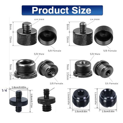 14 Pack Microphone Stand Adapter AluminumAlloy with Extension Tube,3/8 to 5/8 and 1/4 Threaded Screw Mount for Mic Boom Arm,Camera Tripod,Camera Stand Arm,Fill Light,Projector Support Bracket(Black)