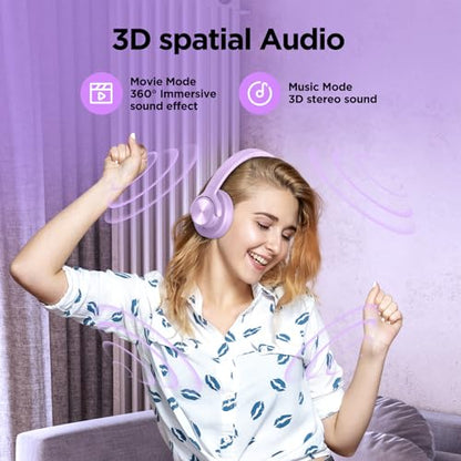 Hybrid Active Noise Cancelling Headphones 130H Wireless Over Ear Headphones | Bluetooth, Hi-Res Sound, Deep Bass, Spatial Audio, Dual Connection, Custom EQ via App, Comfortable Fit for Travel Home Office - color: Purple