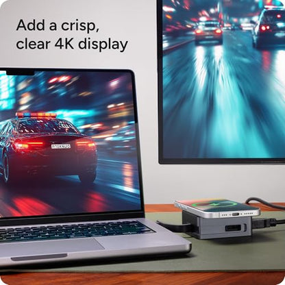 ZAGG 4-Port Hub with Wireless Charging - USB-C PD 100W, HDMI 4K, USB 10Gbps, High-Speed Charging & 4K Display, for Travel, Compatible w/Windows, macOS, iPadOS, ChromeOS, Android - style: 4-Port Hub w/ Wireless Charging