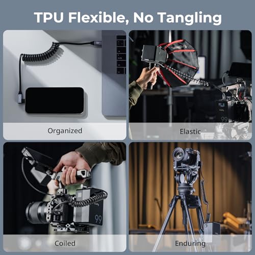 SMALLRIG USB-C to USB-C Coiled Data Cable (Straight to Angled) - 4792 | 90° Straight-to-Angled Design, 20Gbps High-Speed Data Transfer, Supports PD 100W Fast Charging for iPhone/Laptops/Cameras - size: 1.15FT-3.28FT, style: Straight to Angled Coiled