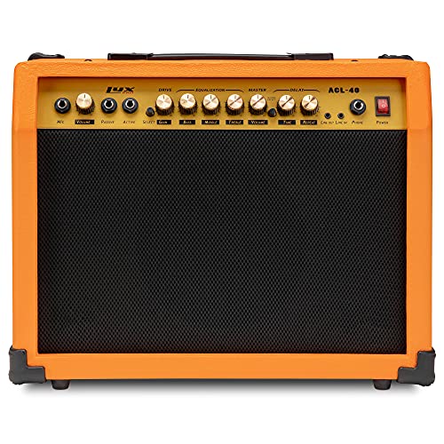 LyxPro 40 Watt Electric Guitar Amplifier | Solid State Studio Amp with 8” 4-Ohm Speaker, Custom EQ Controls, Drive, Delay, ¼” Passive/Active/Microphone Inputs, Aux in & Headphone Jack - Sunburst - color: Sunburst, size: 40 Watt