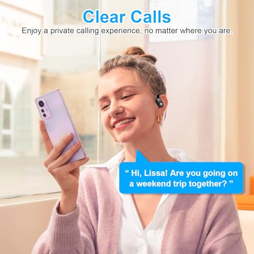 Open Ear Earbuds, Bluetooth 5.3 Wireless Air Conduction Headphones with Mic, LED Display Charging Case&Fast Charging, Ultra-Light Weight, 80H Playtime Earbuds for Work, Sports (Black) - color: Black