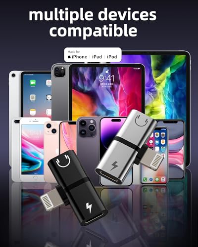 Lightning Jack Adapter for iPhone 11 12 13 14 Pro for ipad Pack of 2 Headphone Charger Connector to Audio AUX Splitter Cable Earphones Port Accessory Car Tablet AUX