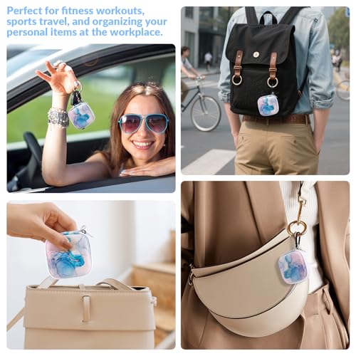 Unique Patterned Portable EVA Earbud Case with Carabiner | Printed Earbud Holder With Sturdy Carabiner, Multi-Use Storage For Earphones, Headphones, SD Cards & Small Electronic Chips - color: Blue marble