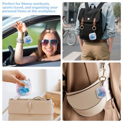 Unique Patterned Portable EVA Earbud Case with Carabiner | Printed Earbud Holder With Sturdy Carabiner, Multi-Use Storage For Earphones, Headphones, SD Cards & Small Electronic Chips - color: Blue marble