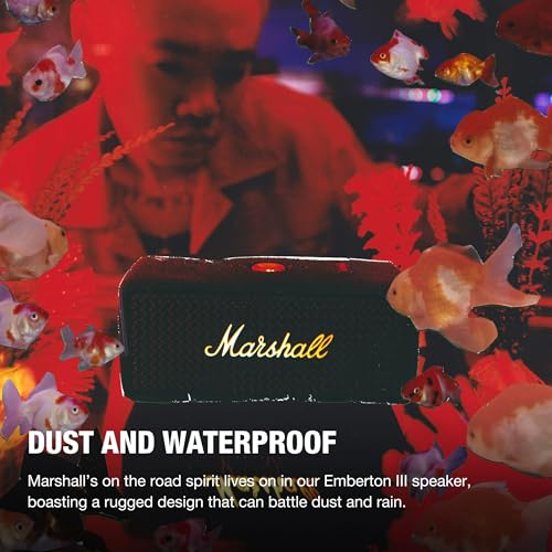 Marshall Emberton III Portable Bluetooth Speaker - Rugged Waterproof/Dust-Proof Design | Loud Stereo Sound, Deep Bass | Compact and Wireless for Travel and Outdoors - Black and Brass - color: Black & Brass