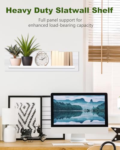 2 Pack 17×8 Inch Metal Slatwall Shelves, White | Space Saving Heavy Duty Slatwall Shelf Slat Wall Hanging Shelf Accessories for Garage, Retail, Home Storage - style: 2 Pack White