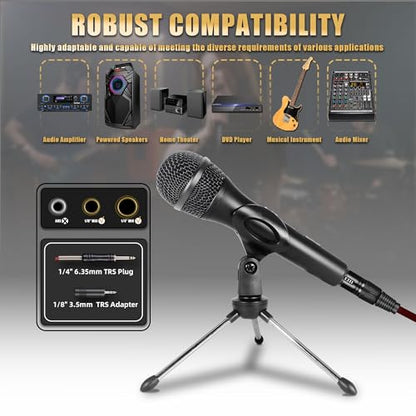 Professional Dynamic Microphone for Singing Karaoke Microphone with 16ft XLR to 1/4'' Audio Cable, Vocal Handheld Mic for Podcast Mixer Amplifier PA System - color: Black