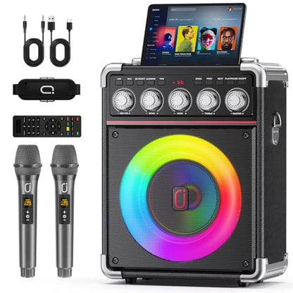 Karaoke Machine for Adults with Bass/Treble/Echo Adjustment, 100W PA System - color: Black
