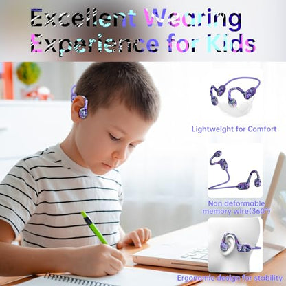 Mehomeli Kids Headphones, Bluetooth 5.2 Air Conduction Open Ear Headphones, 85dB Volume Limiting, Stereo Sound with Mic, IPX5 Waterproof, 20H Playtime, Perfect for School and Outdoor-Deep Blue - color: Deep Blue