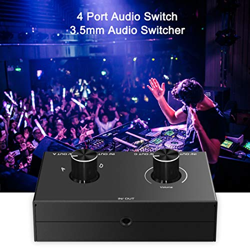 4-Way 3.5mm Stereo Audio Switcher - Passive Speaker Headphone Manual Selector Splitter Box (4 In - 1 Out) - size: 3.5mm Switch 4 Port