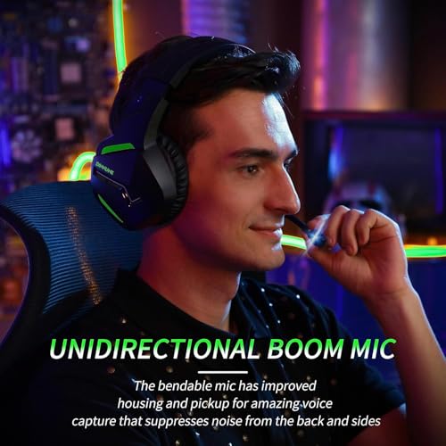 BINNUNE 2.4GHz Wireless Gaming Headset, Bluetooth 5.3 Gaming Headphones with Noise Canceling Mic, 120H Ultra-Long Battery, 50mm Drivers, Multi-Platform for PC / PS5 /PS4/ Switch/Mobile, Green - color: Green