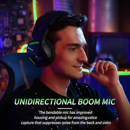 BINNUNE 2.4GHz Wireless Gaming Headset, Bluetooth 5.3 Gaming Headphones with Noise Canceling Mic, 120H Ultra-Long Battery, 50mm Drivers, Multi-Platform for PC / PS5 /PS4/ Switch/Mobile, Green - color: Green
