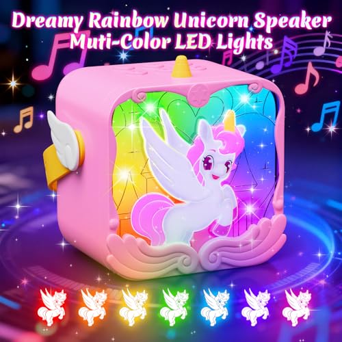 Unicorn Karaoke Machine with Wings & Castle Lights,2 Gem Wireless Microphones&5 Magic Voice,Portable Mini Bluetooth Speaker,Singing Toy Birthday Gift for 3 4 5 6 7 8 9 10 11 12 Year Old Girls Age 3-12