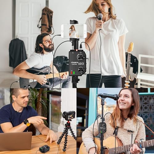 Comica LINKFLEX.AD3 2-Channel XLR/3.5mm/6.35mm Microphone Audio Mixer Preamp with Phantom Power, Real-time Monitoring, Guitar Audio Interface Microphone for DSLR Cameras Camcorders Smartphones Tablets | XLR/3.5mm/6.35mm mic preamp mixer, 48V phantom & ste