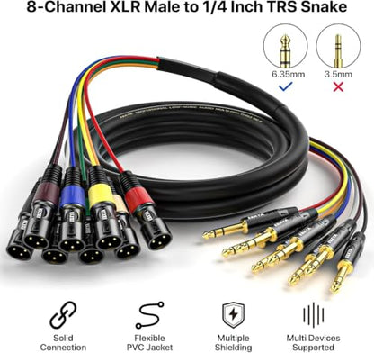 EBXYA 8 Channel 1/4 Inch TRS to XLR Snake Cables,Recording Snake Cable | 6.35mm Male Jack Stereo Audio Balanced Line to XLR Cables,15 Feet 1 Pack - size: 8-Channel 15 Feet, style: TRS to XLR Male