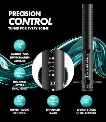 Movo X1 Supercardioid Shotgun Microphone - 3.5mm/XLR/USB-C Camera Mic for DSLR, Smartphones, and Computers - Professional Boom Microphone with Advanced Audio Controls, Tripod, and Accessories
