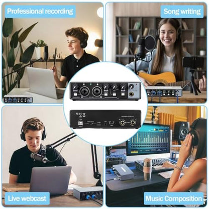 USB Audio Interface, Jolgoo 24-Bit/192kHz Plug & Play Recording Sound Card | 24-Bit/192kHz Resolution, Plug and Play, XLR Line In, Low Latency for PC Mac Smartphone