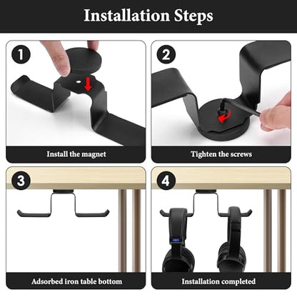 GEEKRIA Dual Magnetic Headphone Holder, Aluminum Headset Hook with Strong Magnet, Desk Mount Headphone Hanger, Non-Slip Rubber Pad, Holds 2 Headphones, Gaming & Office (Black) - style: Two Seater