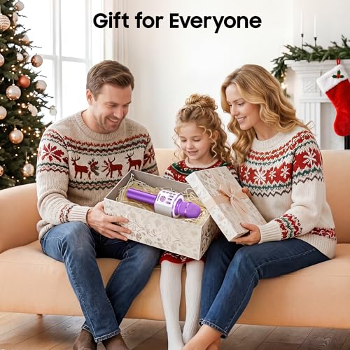 BONAOK Wireless Bluetooth Karaoke Microphone, 3-in-1 Portable Handheld Mic Speaker Machine for All Smartphones, for Girls Boys Kids Adults All Age Q37(Light Purple) - color: Light Purple