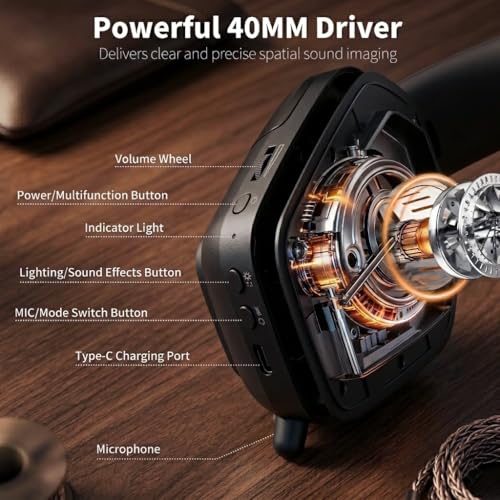 RK ROYAL KLUDGE HG101 Wireless Gaming Headset, 7.1 Surround Sound, Stereo Wired Headphones with Retractable Mic, Bluetooth 5.3, RGB, Memory Foam Ear Pads, Works with PC, PS4, PS5, Switch, Black - color: Black