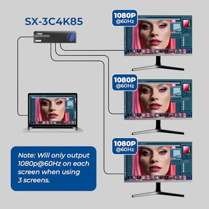 OREI USB C Docking Station Triple Monitor (MST, No Drivers, Windows) 3 Monitor Dock with 4K@60Hz 4:4:4 - SplitXtend Laptop Dock with 2 HDMI & DisplayPort, 85W PD, Ethernet, USB, SD/TF | Laptop Docking Station with 3 Displays, 2 HDMI + DisplayPort, 100W PD