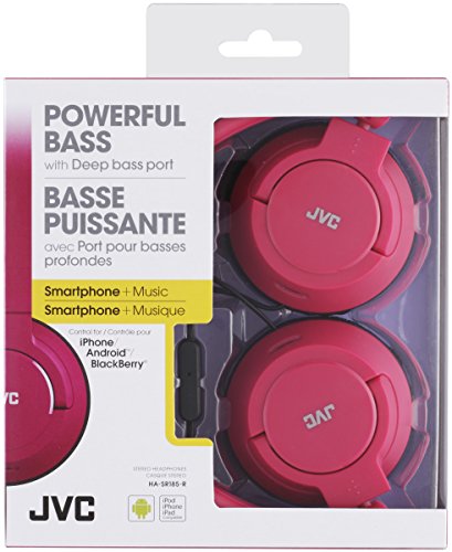 JVC Lightweight Flat Foldable On Ear Colorful Lightweight Foldable Headband with Mic, Red (HASR185R)