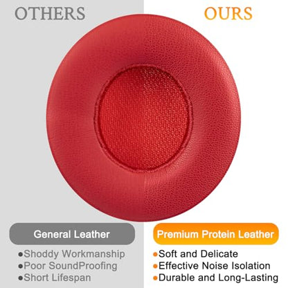 SoloWIT Earpads Cushions Replacement for Beats Solo 2 & Solo 3 Wireless On-Ear Headphones, Solo2 Solo3 Ear Pads with Soft Protein Leather, Added Thickness - Red - color: Red