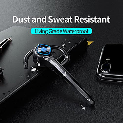 IHAO Wireless Bluetooth Earpiece Headphone Dual Noise Cancelling Mic Painless Open-Ear Handsfree Headset Stereo Sound Left/Right Changeable Earhook Earphones for Driving/Business/Gym - color: Single Ear Black