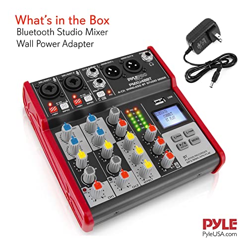 Pyle Studio Audio Sound Mixer Board - 4 Channel Bluetooth Compatible Professional Portable Digital DJ Mixing Console W/USB Mixer Audio Interface - Mixing Boards for Studio Recording