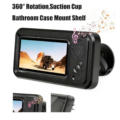 Shower Phones Holder With Speaker, Wall Mount Shower Phone Holder Waterproof, Bathroom Accessories, Waterproof Phone Case, 360° Rotation, Retractable Adjustable Bathroom Case Mount Shelf (Black) - color: Black