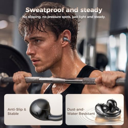 SUPERONE Open Ear Clip-On Earbuds with Air Cushion & Digital LED Display | Earbuds Wireless Bluetooth 6.0, 42H Playtime Clip On Headphones, IPX5 Sweatproof Clip On Earbuds for Running Cycling Workout