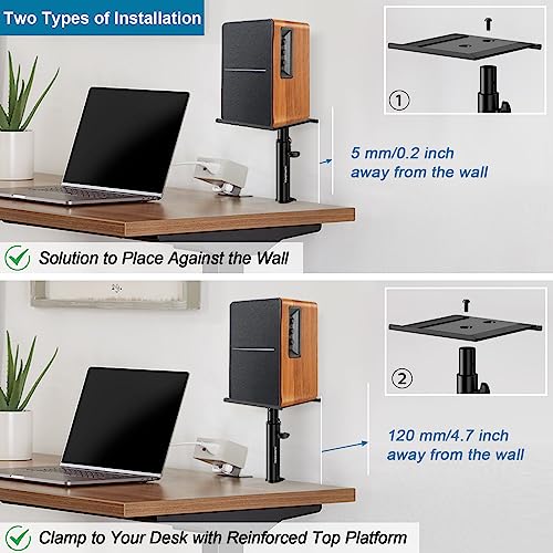 Vondynote Studio Monitor Stands Clamp Speaker Stands with Isolation Pads | Set of 2, Adjustable Height 9"-14", Desktop Speaker Stands against the Wall, Desk Clamp Mount, with Isolation Pads