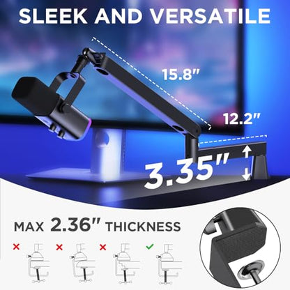 InnoGear 6 in 1 Microphone Stand Floor with Tablet Phone Holder & Low Profile Mic Stand with Magnetic Cable Management Desk Mount for Fifine AM8 K669B Blue Yeti HyperX QuadCast SoloCast AT2020