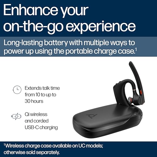 Poly Voyager Legend 50 UC Bluetooth Headset with Charging Case - 4 Noise-Canceling Mics, AI NoiseBlockAI & WindSmart Tech - Bluetooth Headphones with Mic, Smart Call Controls, All-Day Comfort - style: Legend 50 with Charging Case