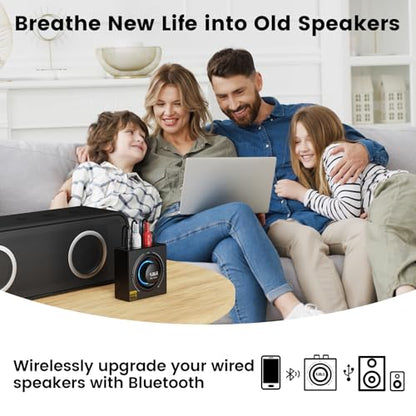 1Mii B06T3+ Bluetooth Receiver with LDAC for Home Stereo, Wired Speakers | Hi-Res Wireless Audio Adapter with aptX Low Latency & HD, Knob Volume Control, RCA/3.5mm AUX for Music Streaming