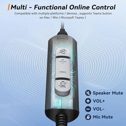 Wantek Headset with Mic, USB Headset with Microphone for PC, Computer Headset with Noise Cancelling Microphone with Mute in-line Control for Office Online Class Skype Zoom Meetings - color: Monaural-3.5MM+USB