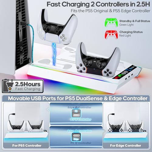 Tokluck PA5/Slim/Pro Cooling Station with Auto Turbofan & 3-Level Speed, PA5 Vertical Stand Cooling Fan Station with Controller Charger, Accessories Base Cooler Docking Station, White - color: White