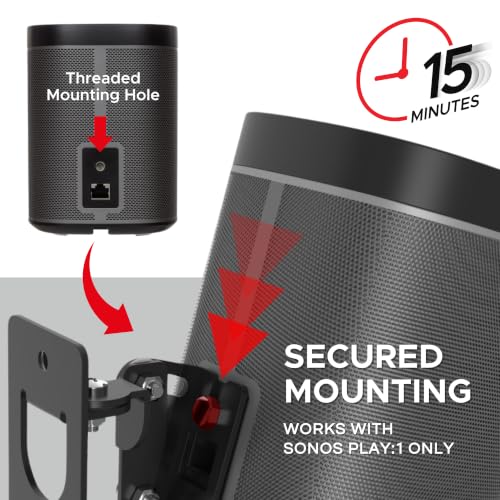 Sound Bass Play 1 Wall Mount Black, Single (1pc) Adjustable Tilt & Swivel | Compatible with Sonos Play:1 Only, Adjustable Swivel & Tilt Mechanism, Mounting Bracket Includes All Mounting Fixings - color: Black