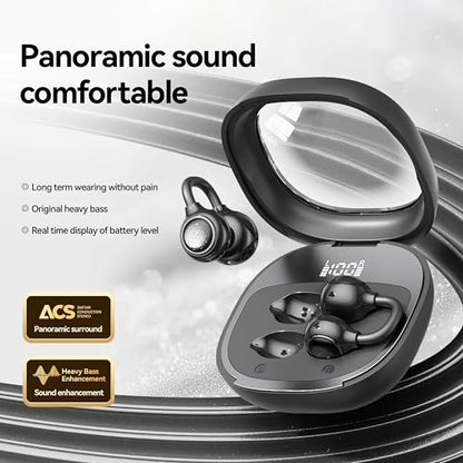 Open Ear Earbuds Open Ear Headphones Wireless Bluetooth 35Hrs Playtime Stereo Sound Ear Buds Wireless Charging Case Digital Display Open Earbuds for Running, Workout, Travel, and Daily Use (Black) - color: Black