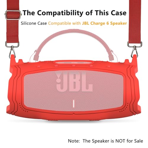Silicone Cover Case for JBL Charge 6 Portable Bluetooth Speaker - color: Red