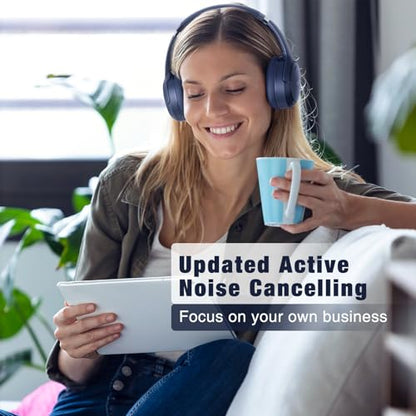 RUNOLIM Hybrid Active Noise Cancelling Headphones, 100H Playtime, Built-in Microphone, Bluetooth Wireless Over Ear Foldable Headphones with HiFi Audio, Home Travel Office - color: Blue