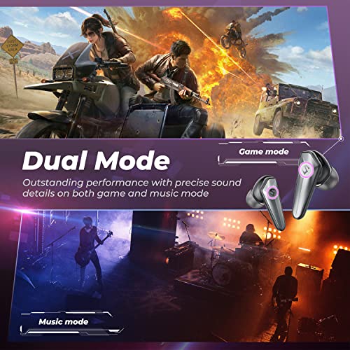 Soundpeats Gaming Headphones CyberGear Wireless Bluetooth 5.3 Earbuds Low-Latency Wireless Headset with RGB Breathing Lights, Dual Mode, 4 Mic, Immersive Sound, 10mm Driver, Total 26H, Comfortable Fit