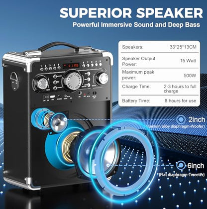 Karaoke Machine, Portable Bluetooth 5.3 Speaker with 2 Wireless Microphones for Adults, PA System with Echo Adjustment, Support TWS/TF Card/USB/AUX/TVs Connected for Home Party/Outdoor/Events etc - size: 2 Wireless Microphones