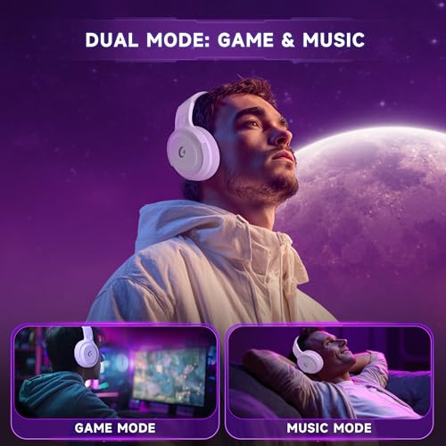 AOC Wireless Gaming Headset for PS5, PS4,PC, 2.4GHz Gaming Headphones | Bluetooth 5.3, 360° Noise Cancelling Mic, 20ms Low-Latency, 50+Hr Battery, 53mm Speaker, 3D Surround Sound, Type-C- White