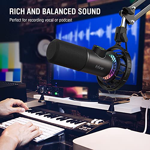 FIFINE K658 USB Gaming Dynamic Microphone with Quick Mute for PC Streaming | Gain Control, Headphone Jack, Cardioid Pickup, RGB Control, Shock Mount, for PS5 Streaming Podcast Twitch YouTube Discord