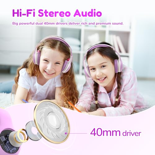 EarFun K2 Kids Bluetooth Headphones for School, Kids Headphones with Mic | Volume Limited, 40H Playtime, Built-in Mic, Stereo Sound, Foldable Over-Ear Headphone for Kids/Toddler/Travel/Tablet, Violet - color: Violet